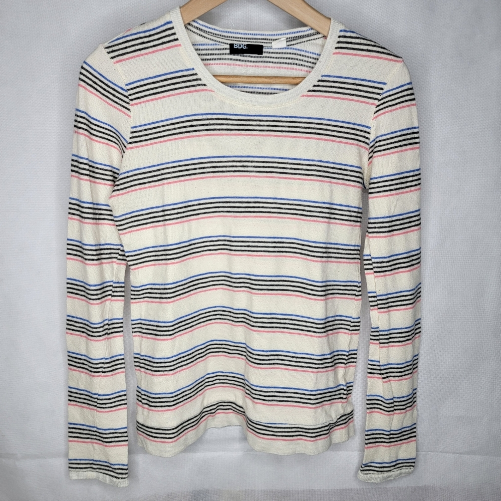 BDG Thermal Top Ivory Multicolor Stripe Long Sleeve Fitted Y2K Urban Outfitters